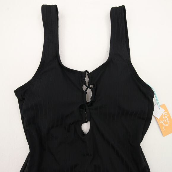 Kona Sol One Piece Swimsuit Black Ribbed Scoop Neck Lace Up Size Small NWT - Picture 3 of 14